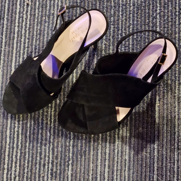 KATE SPADE ♠️ size 7 Black Suede ⚫️ cross-strap slingback open-toe stiletto 4in - Picture 2 of 8